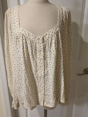 Reformation Cream Polka Dot Button-Front Blouse
